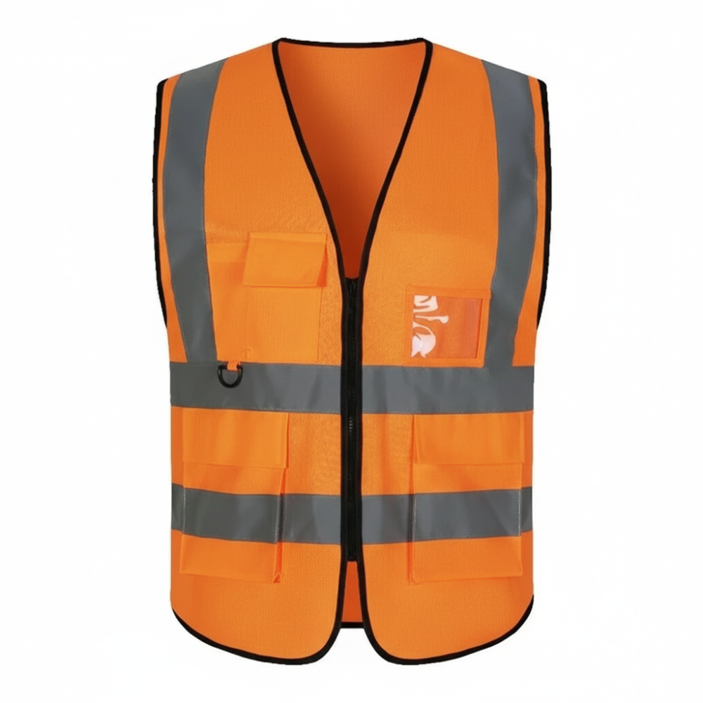High visibility reflective work vest for construction and road safety